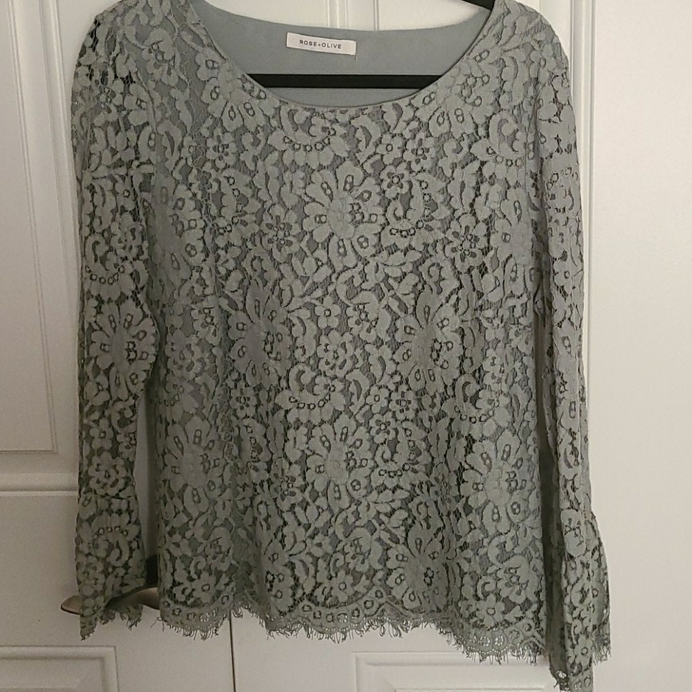 Green Lace Flared Sleeved Blouse